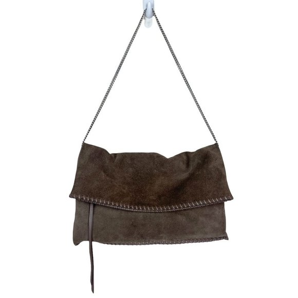 All Saints Handbags - Allsaints Womens Envelope Shoulder Bag Gray Baguette Magnetic Chain Leather M